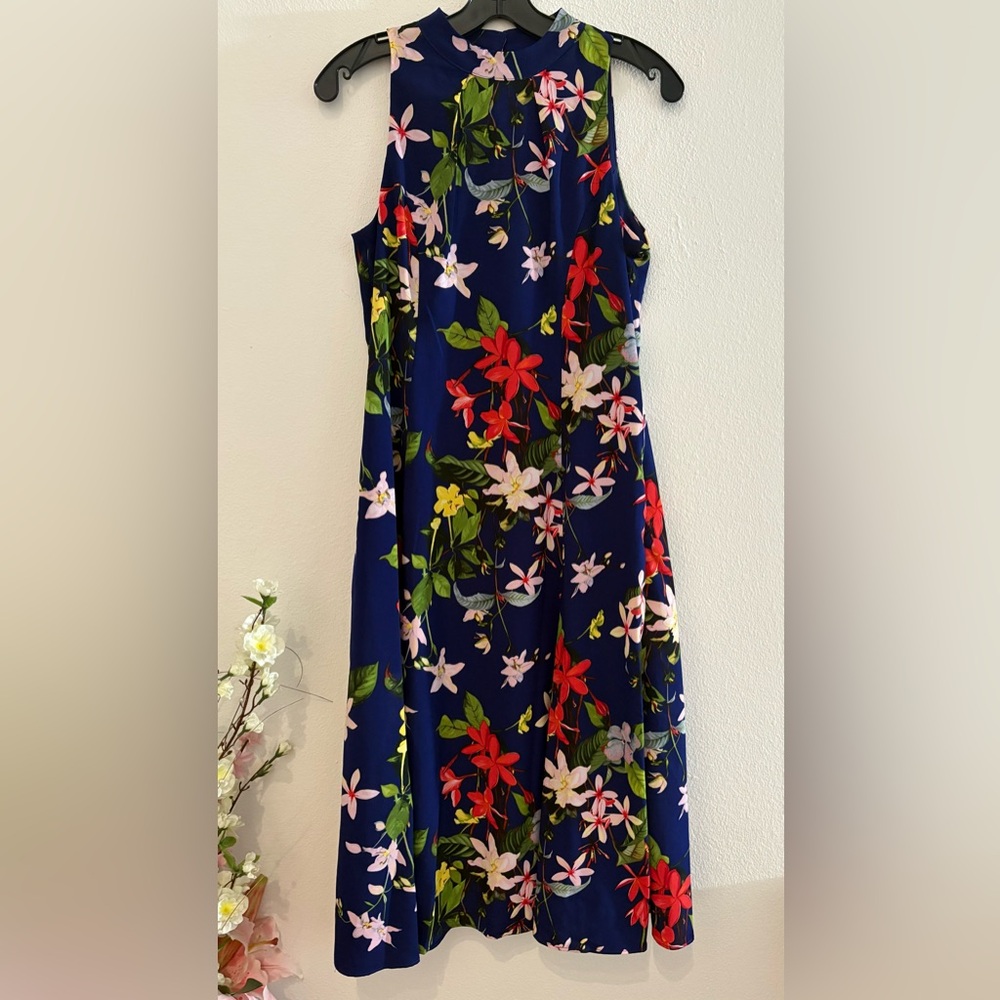 DONNA RICCO FLORAL High Low Dress - Blue and Red SIZE4.